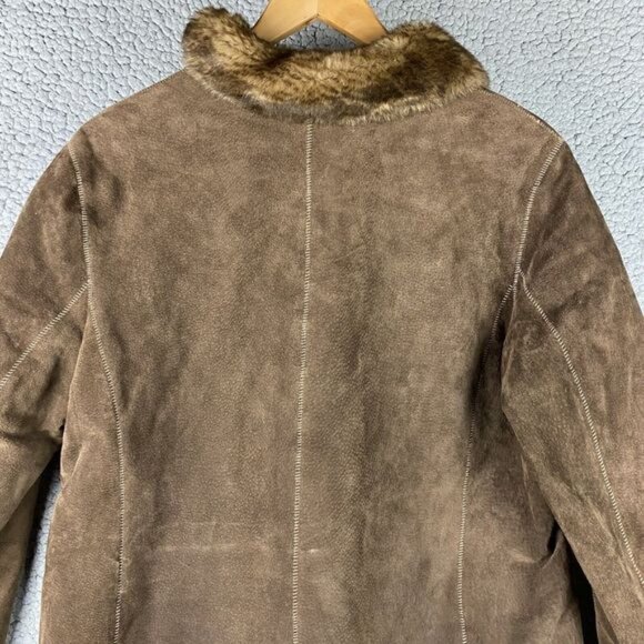 Suede Leather Coat Faux Fur Trim New York & Company Womens Size M Winter Jacket - Picture 10 of 16